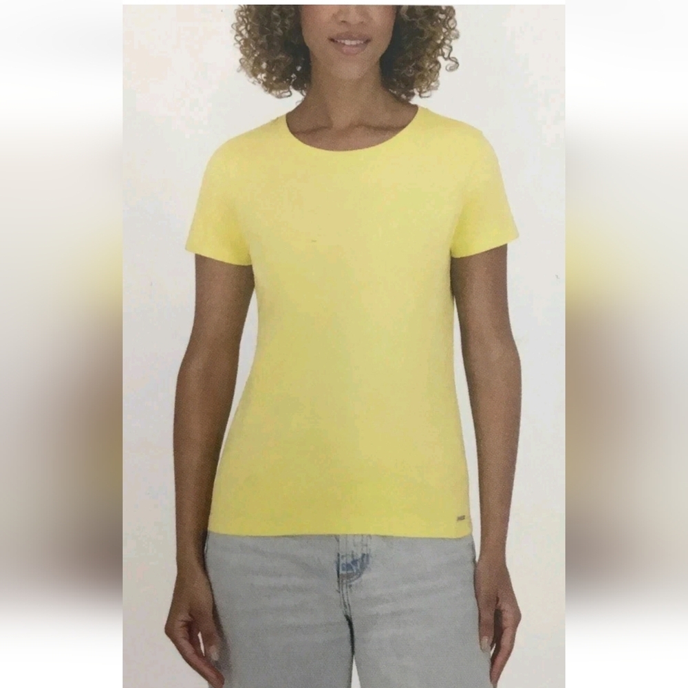 NWT‎ DKNY Women's 100% Organic Cotton Short-Sleeve Crew Neck Yellow T-Shirt